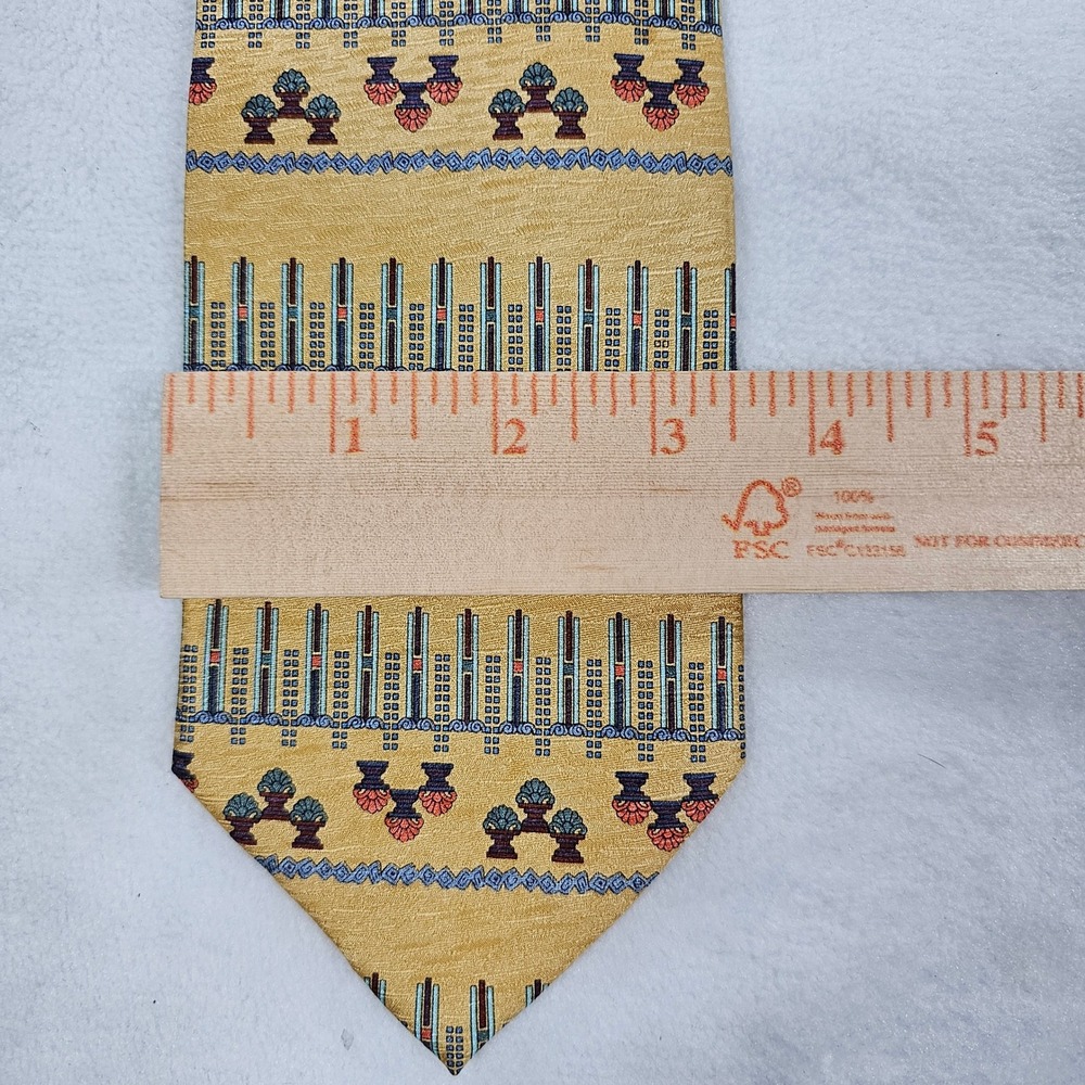 Daniel De Fasson Vintage Gold Silk Geometric Floral Hand Made Mens Necktie - Picture 4 of 4